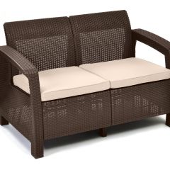 Диван пластиковый Корфу (Corfu love seat) коричневый - серо-бежевый* в Воткинске - votkinsk.mebel24.online | фото