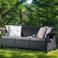 Диван пластиковый Корфу Макс (Corfu love seat max) графит в Воткинске - votkinsk.mebel24.online | фото 2