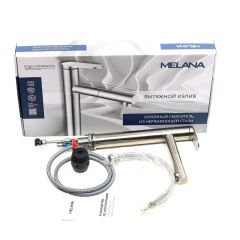 Смеситель д/кухни MELANA-F610303 Stello нерж.сталь, однорычажный, сатин, вытяжной излив в Воткинске - votkinsk.mebel24.online | фото 2
