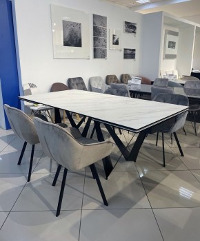 Стол RIETI 200 KL-99 Белый мрамор матовый, итальянская керамика / черный каркас, ®DISAUR в Воткинске - votkinsk.mebel24.online | фото 3