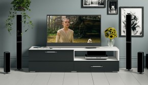 Тумба под ТВ Ларго 1,4, цвет корпус белый/фасады МДФ чёрный глянец, ШхГхВ 140х46х35 см., НЕ универсальная сборка в Воткинске - votkinsk.mebel24.online | фото 12